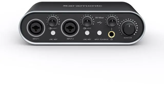 Alt view image 2 of 5 - Saramonic MV-Mixer 2-Channel 24-bit/192kHz Audio Interface for Mac & Windows with 2x XLR-1/4 Combo Inputs for Mic, Instrument & Line Signals (MV-MIXER)