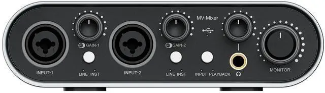 Alt view image 3 of 5 - Saramonic MV-Mixer 2-Channel 24-bit/192kHz Audio Interface for Mac & Windows with 2x XLR-1/4 Combo Inputs for Mic, Instrument & Line Signals (MV-MIXER)