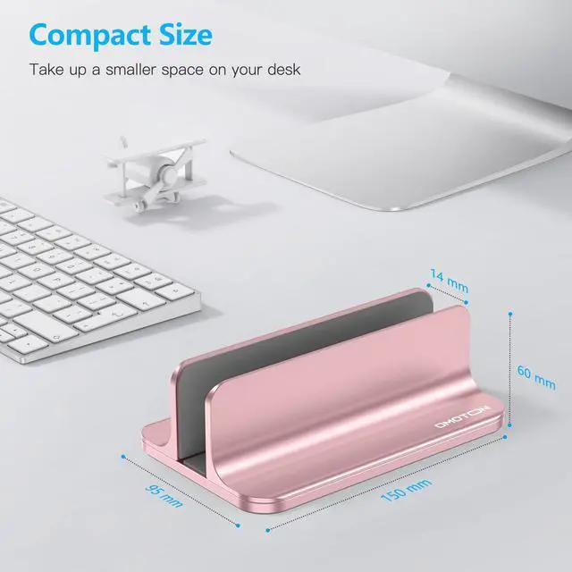 Alt view image 3 of 5 - OMOTON Vertical Laptop Stand Holder, Desktop Aluminum Stand for MacBook with Adjustable Dock Size, Fits All MacBook, Surface, Chromebook and Gaming Laptops (Up to 17.3 inches), Rose Gold