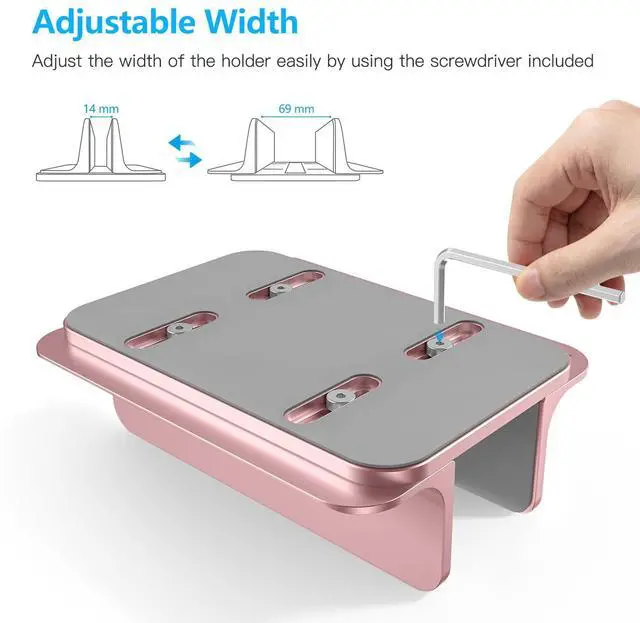 Alt view image 5 of 5 - OMOTON Vertical Laptop Stand Holder, Desktop Aluminum Stand for MacBook with Adjustable Dock Size, Fits All MacBook, Surface, Chromebook and Gaming Laptops (Up to 17.3 inches), Rose Gold