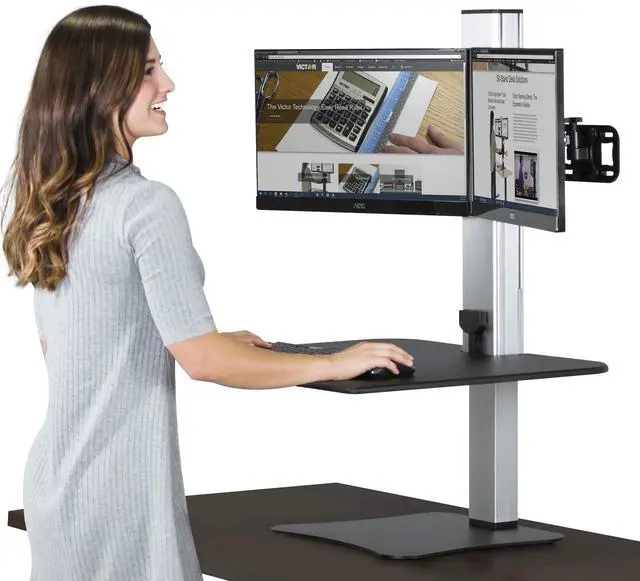 Main image of Victor DC450 Dual Monitor Electric Standing Desk, Black, 28 inch Wide Work Surface, Compatible with Any Standard Desk, Monitor Mount Included