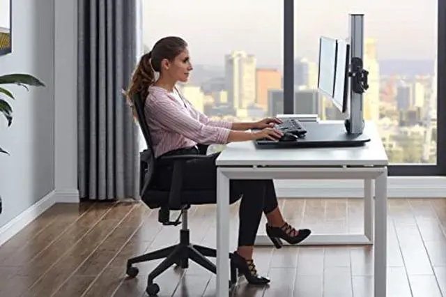 Alt view image 5 of 5 - Victor DC450 Dual Monitor Electric Standing Desk, Black, 28 inch Wide Work Surface, Compatible with Any Standard Desk, Monitor Mount Included