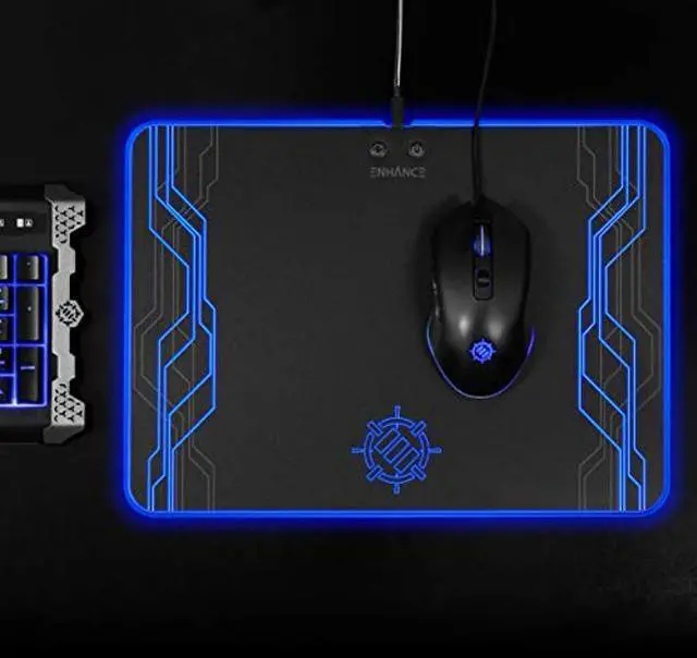 Alt view image 4 of 5 - ENHANCE LED Gaming Mouse Pad RGB - Hard Mouse Pad with 7 Light Up Modes and Brightness Controls - Large Surface (13.75 x 9.8 in) with Glowing Lights and Rubber Non-Slip Grip for Desktop Gamers