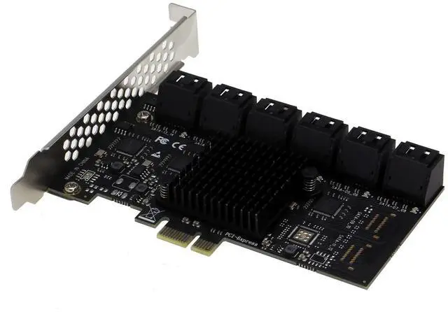 Alt view image 2 of 3 - Sedna PCIe 1x Gen 3 12 Port SATA Non-RAID Controller Card with Low Profile Bracket (SE-PCIE-SATA6G-12-LP)