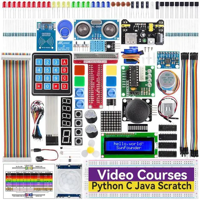 Main image of SunFounder Da Vinci Starter Kit for Raspberry Pi 5 4B 3B B+ 400, Zero 2 W, Python C Java Scratch Node.js, Online Tutorials & Video Courses for Beginners & Experts (Raspberry PI NOT Included)