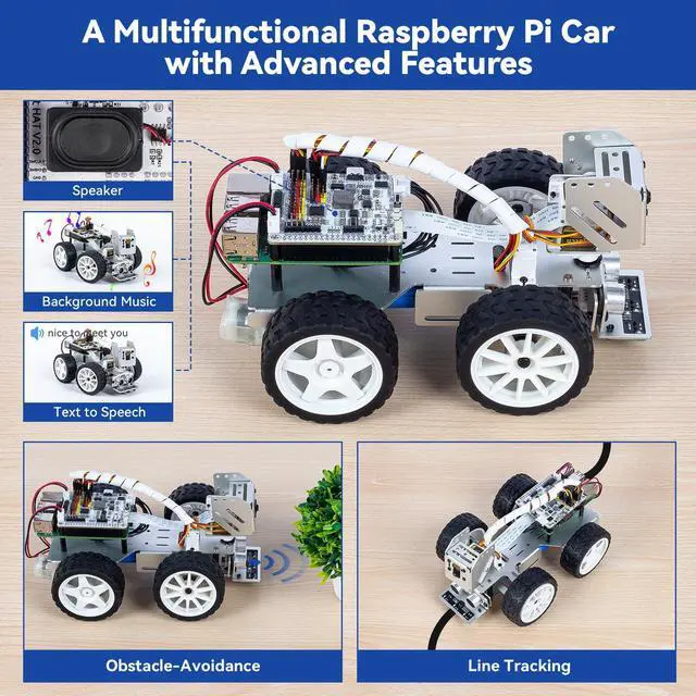 Alt view image 5 of 5 - SunFounder PiCar-X AI Video Robot Car Kit for Raspberry Pi 5/4/3B+/3B, ChatGPT-4o Enabled with Video Recognition, Python, Scratch, Camera, Mic, Rechargeable Batterry (RPI NOT Included)