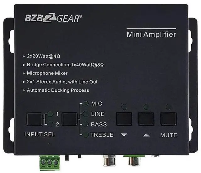 Alt view image 4 of 5 - BZBGEAR 2-Channel 40W 4/8 Ohms Stereo/Mono Audio Amplifier - BG-AMP2X20