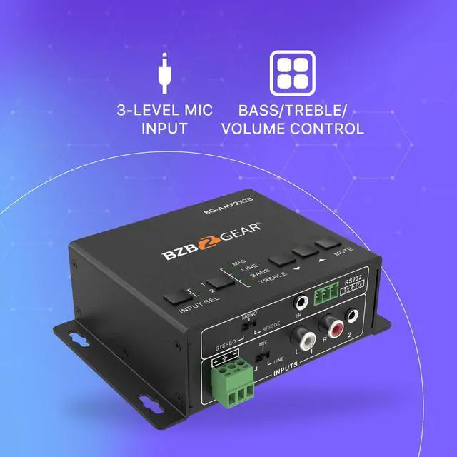 Alt view image 2 of 5 - BZBGEAR 2-Channel 40W 4/8 Ohms Stereo/Mono Audio Amplifier - BG-AMP2X20