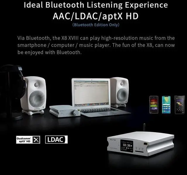 Alt view image 5 of 5 - aune X8 18th Anniversary Edition-BT DAC/Hi-Res 768k/32bit DSD512/Op-Amp Replaceable, FPGA, USB/Coax/Opt, Bluetooth5.1 aptX-HD LDAC/RCA Preamp&Line Out/TRS Out (Black - Bluetooth Version)