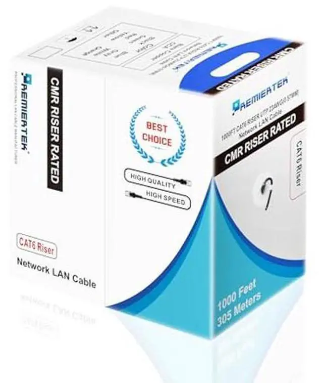 Alt view image 2 of 3 - Premiertek 1000Ft Cat6 23AWG UTP Solid 4-Pairs Network Ethernet LAN Cable Bulk Black (CAT6-CCA-1KFT-BK)