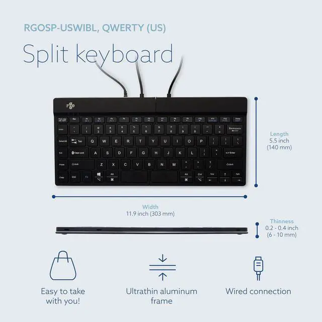 Alt view image 3 of 5 - R-Go Split Keyboard, Scissors Mechanism, Anti Carpal Tunnel Keyboard, 2 Part Ergonomic Design with Break Software, Ultra-Thin, QWERTY (US) Layout, USB-C Wired, Compatible with Windows/MacOS, Black