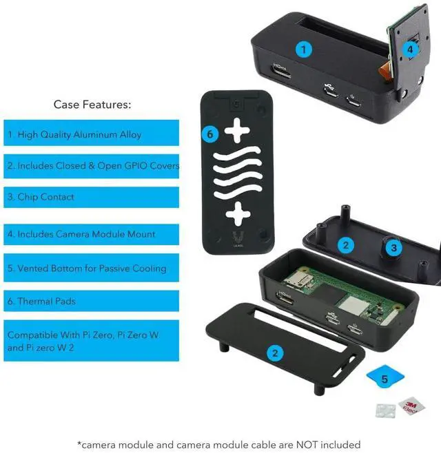 Alt view image 4 of 5 - Vilros Raspberry Pi Zero 2 W Basic Starter Kit with Muti Purpose Case -Incudes Pi Zero 2 W Board, Multi Use Case, Power Supply, HDMI-USB Adapters and More (Black)