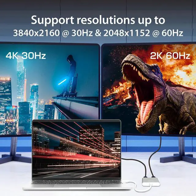 Alt view image 3 of 5 - j5create USB to HDMI Adapter - Dual HDMI USB 3.0 Multi-Monitor Cable | 4K + 1080p | Compatible with Windows and macOS (JUA365)