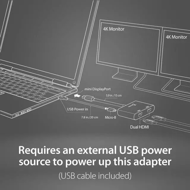 Alt view image 2 of 5 - j5create Mini DisplayPort to Dual 4K HDMI MST Adapter, for Microsoft Surface Pro 2, Surface Book, HP OMEN 15-CE051NR and More, Not Compatible with Mac (JDA156)