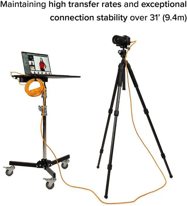 Alt view image 3 of 5 - Tether Tools TetherBoost Pro USB-C Cable System 31 ft. (9.4m) with Core Controller, TetherGuard Extension Lock (USB-C to C) and Cable Organization Case Large - Orange