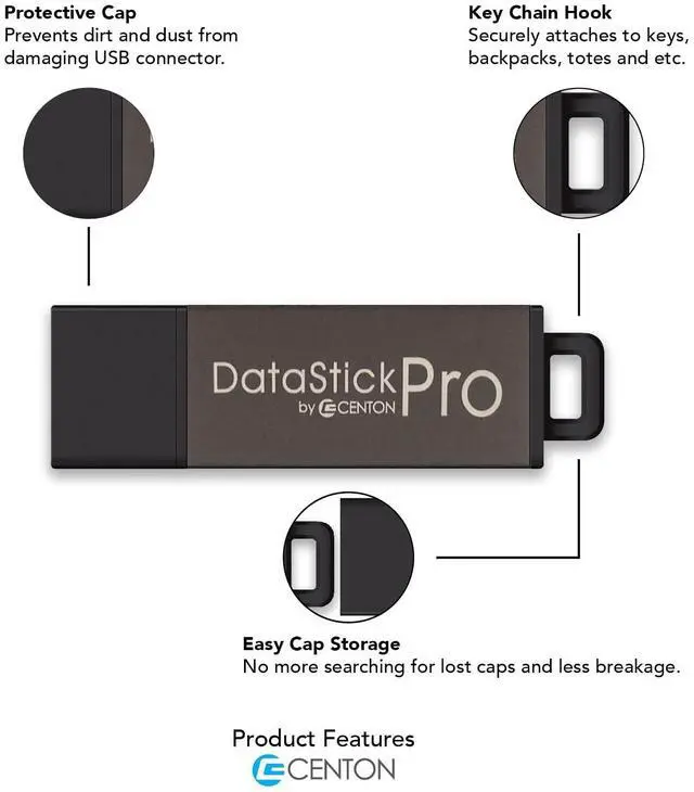 Alt view image 3 of 5 - Centon DataStick Pro USB 2.0 Flash Drive 128GB x 5, Grey