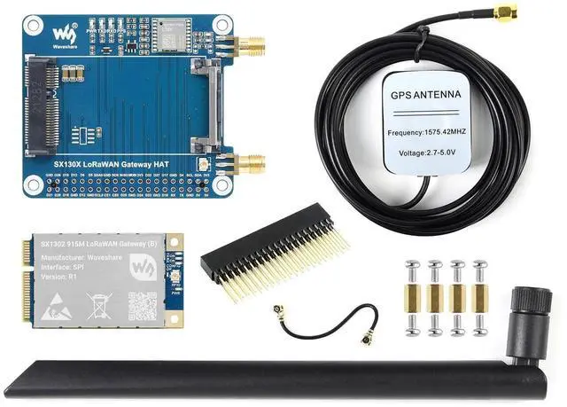 Main image of Waveshare SX1302 915M LoRaWAN Gateway HAT Compatible with Raspberry Pi 5/4B/3B/Zero/Zero W/Zero 2W/Pico/Pico W/Pico WH, Standard Mini-PCIe Socket, Long Range Transmission, Multi-Band Support