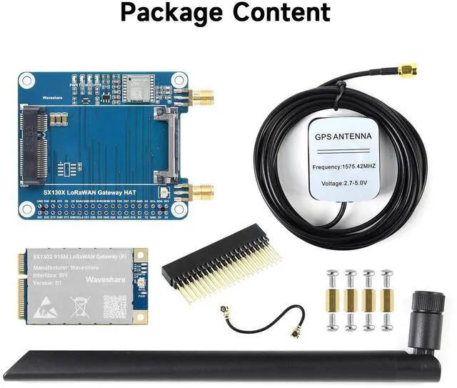 Alt view image 2 of 5 - Waveshare SX1302 915M LoRaWAN Gateway HAT Compatible with Raspberry Pi 5/4B/3B/Zero/Zero W/Zero 2W/Pico/Pico W/Pico WH, Standard Mini-PCIe Socket, Long Range Transmission, Multi-Band Support