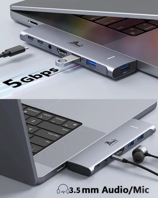 Alt view image 5 of 5 - USB C Hub Adapter for MacBook Pro/Air M1M2M3 2022 2021 2020 13"15"16",Multiport MacBook Adapter MacBook Accessories with 4K HDMI,3USB3.0,Audio,100W Thunderbolt-Enabled USB-C,Support MagSafe 3 Charging