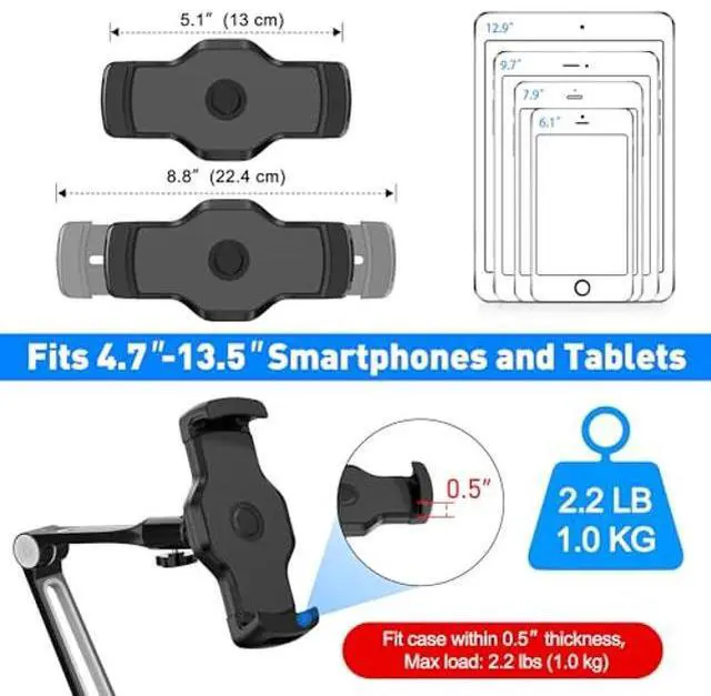 Alt view image 3 of 5 - AboveTEK iPad Wall Mount, 3 in 1 Highflex 360° Under Cabinet iPads Mount for Kitchen, Tablet Celling Under Counter Holder, Kitchen Tablet Mount Fits 4.7" to 13.5" iPad, mini, Air, Surface Pro - Black