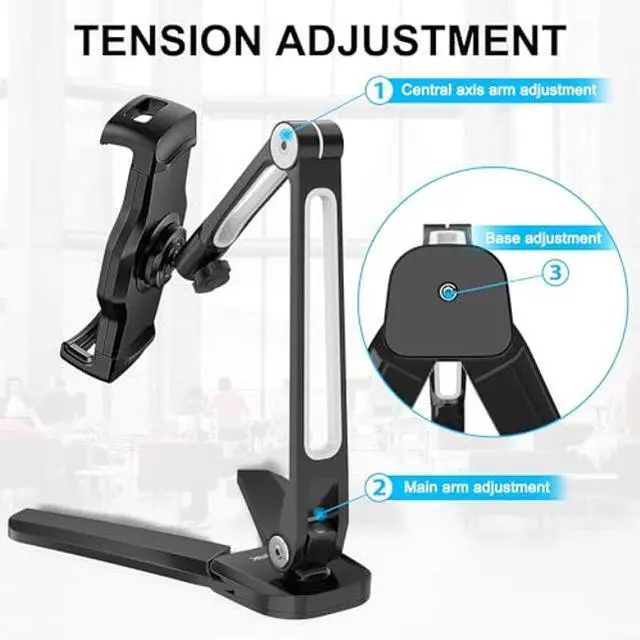 Alt view image 5 of 5 - AboveTEK iPad Wall Mount, 3 in 1 Highflex 360° Under Cabinet iPads Mount for Kitchen, Tablet Celling Under Counter Holder, Kitchen Tablet Mount Fits 4.7" to 13.5" iPad, mini, Air, Surface Pro - Black