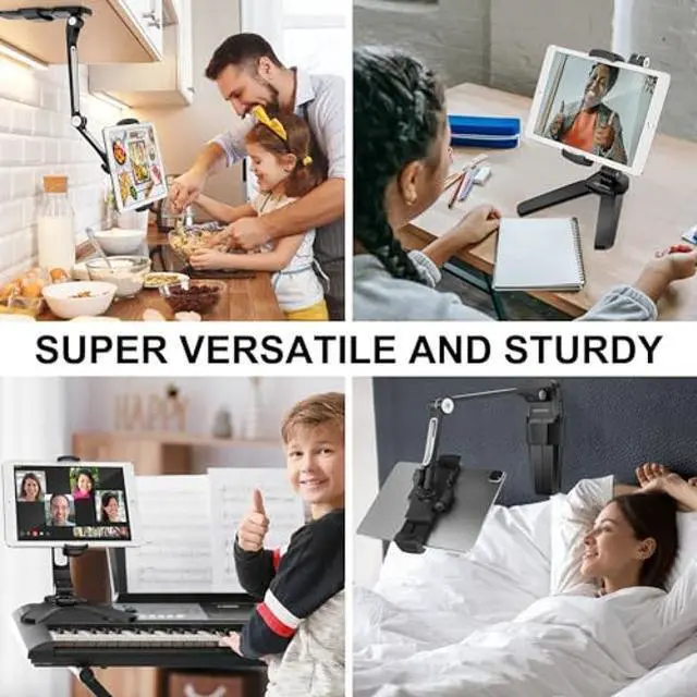 Alt view image 4 of 5 - AboveTEK iPad Wall Mount, 3 in 1 Highflex 360° Under Cabinet iPads Mount for Kitchen, Tablet Celling Under Counter Holder, Kitchen Tablet Mount Fits 4.7" to 13.5" iPad, mini, Air, Surface Pro - Black