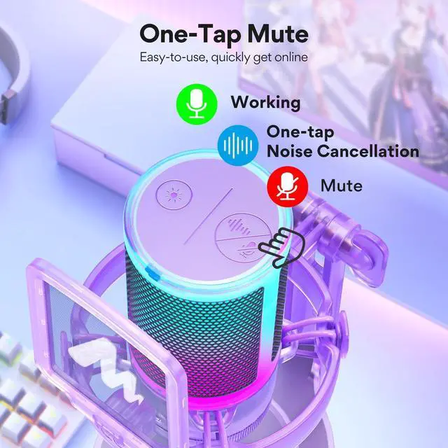 Alt view image 4 of 5 - MAONO Gaming Microphone with Noise Cancellation, PC USB Condenser Mic for Computer, Mac, Laptop, PS5, Streaming, Podcast, Twitch, YouTube, Discord, GamerWave DGM20 Purple