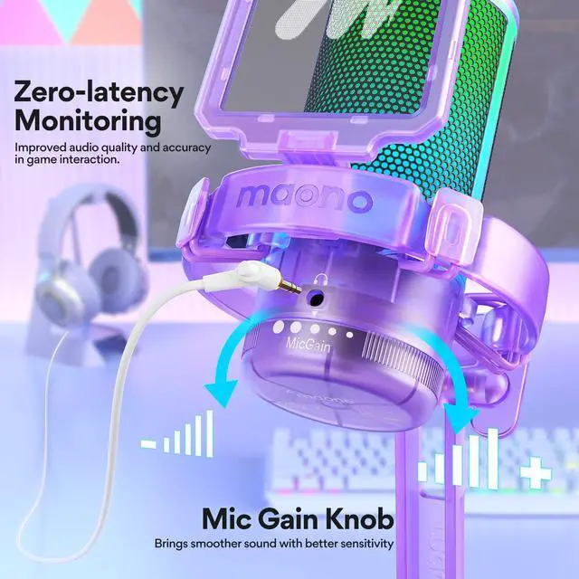 Alt view image 5 of 5 - MAONO Gaming Microphone with Noise Cancellation, PC USB Condenser Mic for Computer, Mac, Laptop, PS5, Streaming, Podcast, Twitch, YouTube, Discord, GamerWave DGM20 Purple