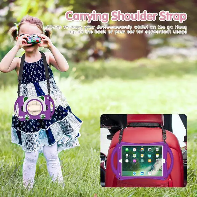 Alt view image 5 of 5 - KIQ Cat Shield Case for iPad 10.2 9th 8th 7th Gen Heavy Duty Rugged Protection Cute Kid Friendly Kick Stand Shoulder Strap for Apple iPad 10.2 inch Model/Pro 10.5/Air 10.5 [ Cat Shield-Purple]