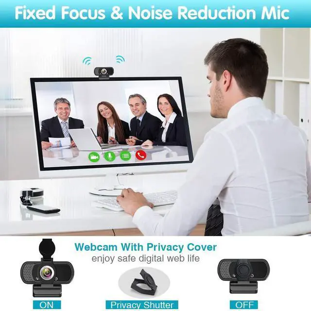 Alt view image 4 of 5 - GoHZQ Webcam 1080p, Wide Angle Web Camera with Microphone, USB External Camera for Computer Monitor MacBook PC Laptop Desktop, HD Face Cam for Streaming
