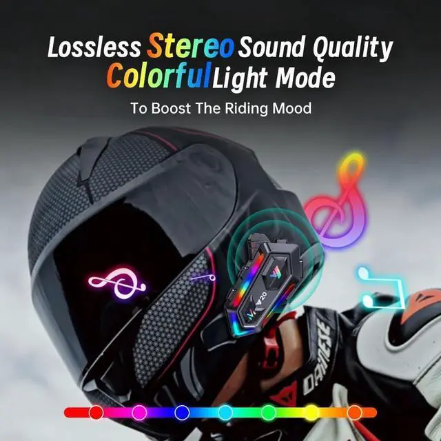 Alt view image 2 of 5 - WNJACO Motorcycle Helmet Bluetooth Headset, Cool RGB Dazzling Lights Motorbike Helmet Speaker Double Noise Cancellation Intercom Communication Systems with IPX6 Waterproof/Strong Bass for Dirt Bike