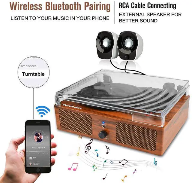 Alt view image 2 of 5 - Vinyl Record Player Wireless Turntable with Built-in Speakers and USB Belt-Driven Vintage Phonograph Record Player 3 Speed for Entertainment and Home Decoration