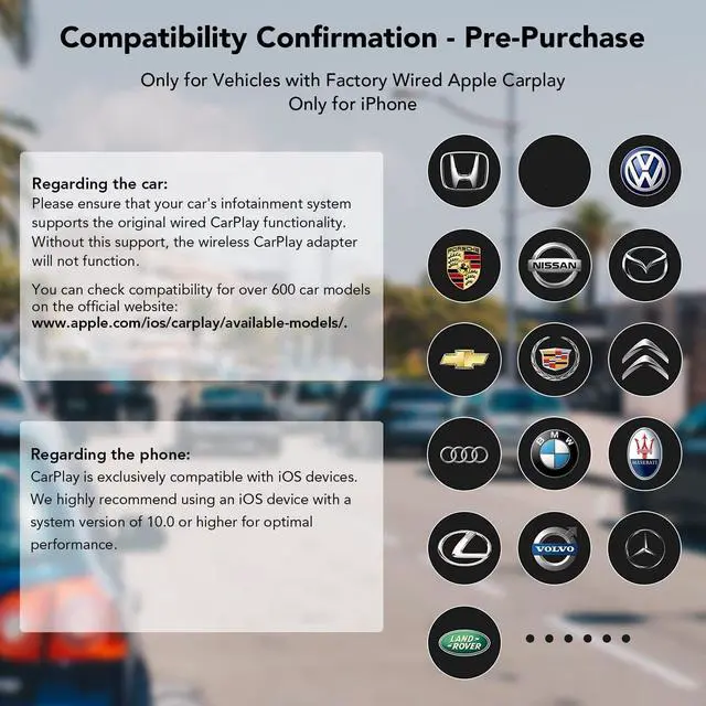 Alt view image 2 of 5 - 2024 Upgrade Wireless CarPlay Adapter Compatible with Apple iPhone iOS 10+ Car Play Dongle Converts 5.8GHz WiFi Plug & Play No Delay Online Update(Black)