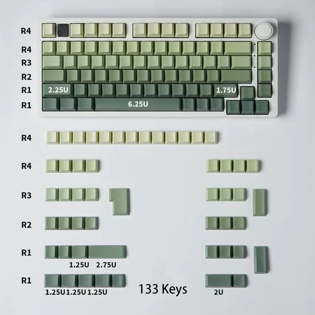 Alt view image 2 of 5 - PBT Keycaps, Side Printed Shine Through Keycap Set, Gradient Green Keycaps Cherry Profile 133 Keys, Double Shot Backlit Key Caps for Mechanical Gaming Keyboard