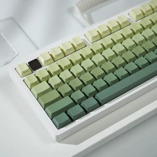 Alt view image 4 of 5 - PBT Keycaps, Side Printed Shine Through Keycap Set, Gradient Green Keycaps Cherry Profile 133 Keys, Double Shot Backlit Key Caps for Mechanical Gaming Keyboard