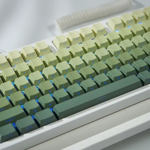 Alt view image 3 of 5 - PBT Keycaps, Side Printed Shine Through Keycap Set, Gradient Green Keycaps Cherry Profile 133 Keys, Double Shot Backlit Key Caps for Mechanical Gaming Keyboard