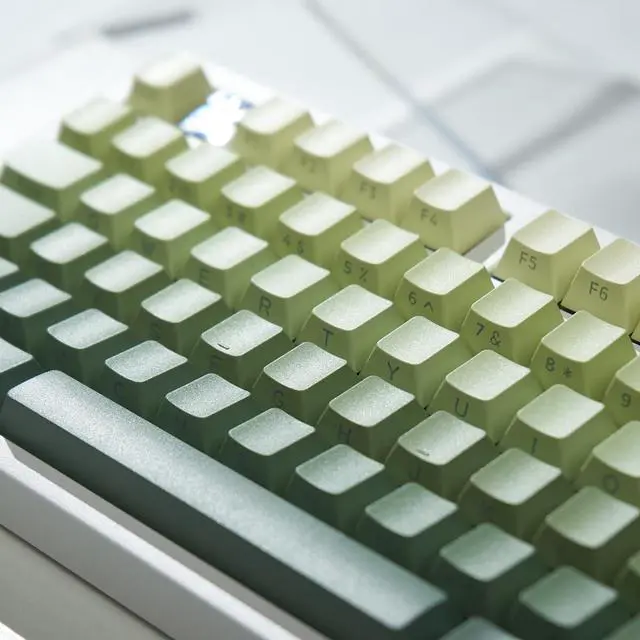 Alt view image 5 of 5 - PBT Keycaps, Side Printed Shine Through Keycap Set, Gradient Green Keycaps Cherry Profile 133 Keys, Double Shot Backlit Key Caps for Mechanical Gaming Keyboard