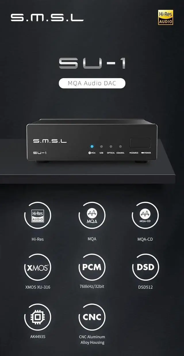 Alt view image 3 of 5 - S.M.S.L SU-1 MQA MQA-CD Audio Decoder AK4493S XU316 768kHz/32Bit DSD512 Hi-Res DAC