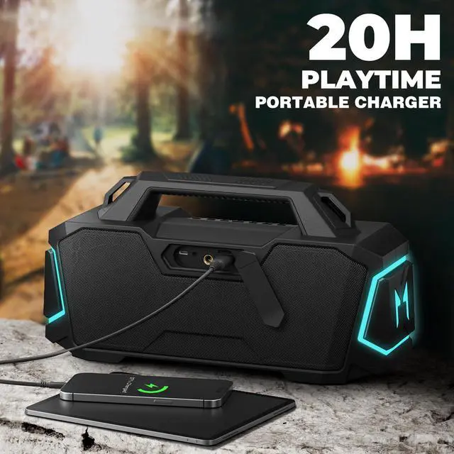 Alt view image 4 of 5 - Bluetooth Speaker,MusiBaby M1 Wireless Speakers with Subwoofer,IPX6 Waterproof,20H Playtime,RGB Lights,Deep Bass,Portable,Large,Loud Speaker for Outdoor,Party,Camping,Backyard,Dual Pairing(Blk)