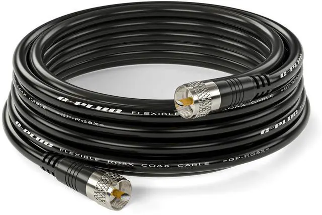 Main image of G-PLUG RG8X Coaxial Cable 30FT  50 Ohm Low-Loss Coax with PL259 Connectors  Pure Copper Core, Dual Shielding, Waterproof PVC Jacket  for CB & HAM Radio, SWR Meter, Antenna Analyzer, RF Applications