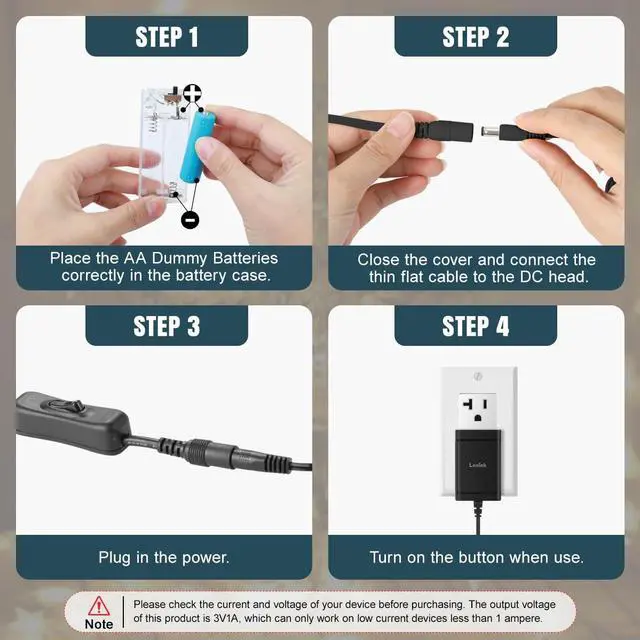 Alt view image 4 of 5 - Lenink 1 to 3 AC Power Supply Adapter Kit with On/Off Switch, Battery Replacement for AA Battery (Black)