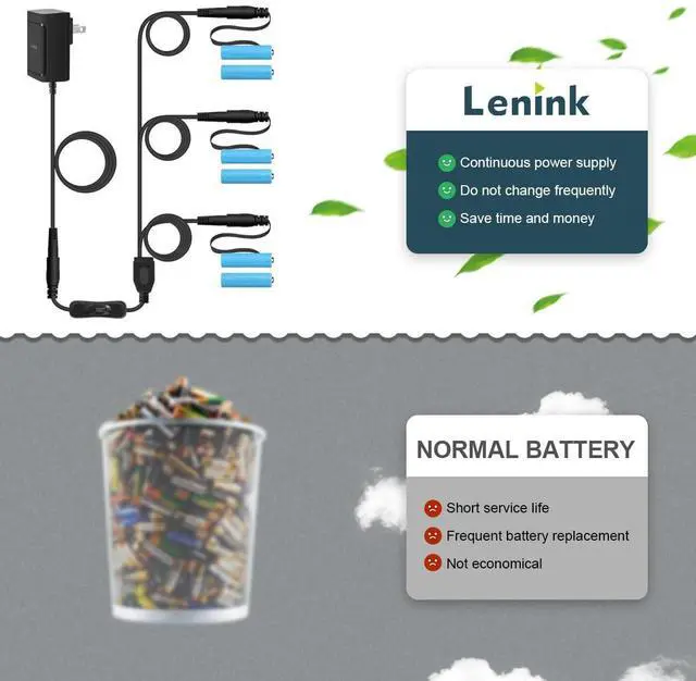 Alt view image 5 of 5 - Lenink 1 to 3 AC Power Supply Adapter Kit with On/Off Switch, Battery Replacement for AA Battery (Black)