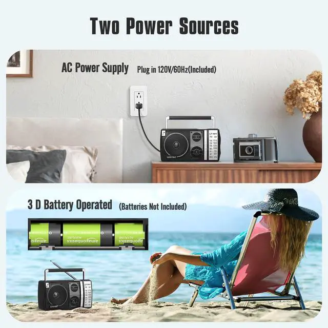 Alt view image 3 of 5 - LEOTEC AM FM Radio, Portable Bluetooth Radio, Plug in Wall or Battery Operated Best Reception with Headphone Jack, Handheld Great for Home, Outdoor