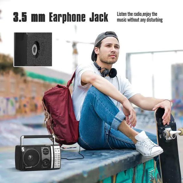 Alt view image 5 of 5 - LEOTEC AM FM Radio, Portable Bluetooth Radio, Plug in Wall or Battery Operated Best Reception with Headphone Jack, Handheld Great for Home, Outdoor