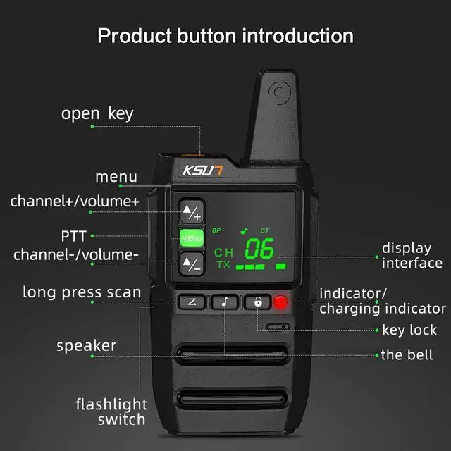 Alt view image 4 of 5 - KSUN Long Range Walkie Talkies for Adults 22 FRS Channels LCD Screen,Flashlight Rechargeable Battery Portable for Cruise Camping Hiking GZ20 (2 Pack)