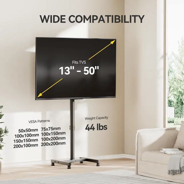 Alt view image 2 of 5 - AM alphamount TV Floor Stand for 13-50 inch Flat/Curved TVs up to 44 lbs, 8 Level Height Adjustable Monitor Floor TV Stand with VESA 200x200, Portable TV Mount Stand for Living Room, Bedroom, Office