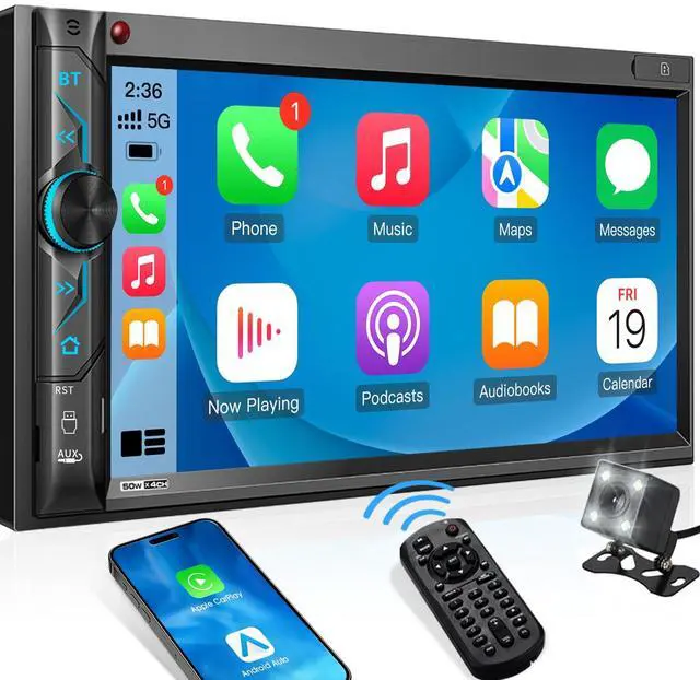 Main image of Double Din CarPlay Multimedia System: 7 Inch Touchscreen Car Stereo Receiver  Bluetooth Android Auto Car Radio with Backup Camera Mirror Link AM FM USB SD AUX Subwoofer Steering Wheel Control