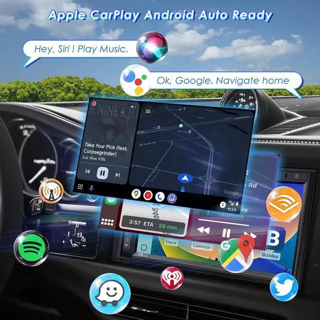 Alt view image 2 of 5 - Double Din CarPlay Multimedia System: 7 Inch Touchscreen Car Stereo Receiver  Bluetooth Android Auto Car Radio with Backup Camera Mirror Link AM FM USB SD AUX Subwoofer Steering Wheel Control