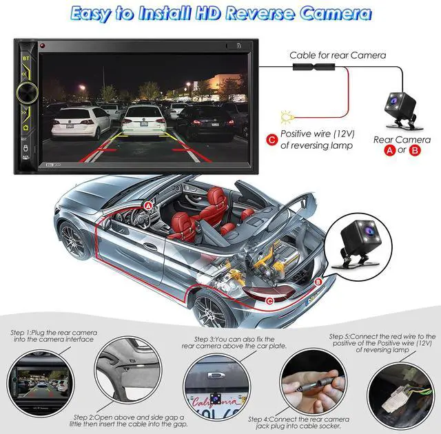 Alt view image 5 of 5 - Double Din CarPlay Multimedia System: 7 Inch Touchscreen Car Stereo Receiver  Bluetooth Android Auto Car Radio with Backup Camera Mirror Link AM FM USB SD AUX Subwoofer Steering Wheel Control