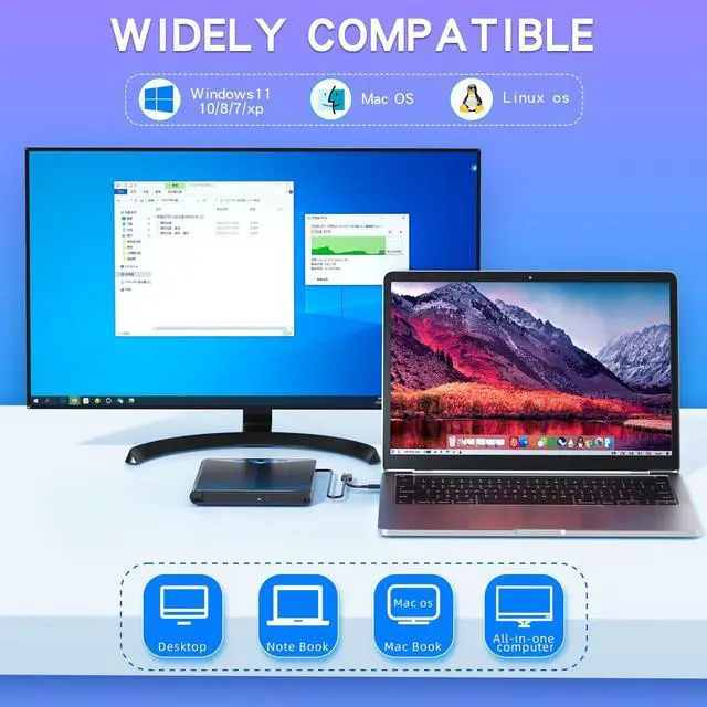Alt view image 3 of 4 - 7-in-1 External Compatible with Blu ray Drive Player Read/Write Compatible with Bluray Drive USB 3.0 and Type-C DVD Compatible with Blu ray Burner Compatible with/Win7/Win8/Win10/ Mac OS